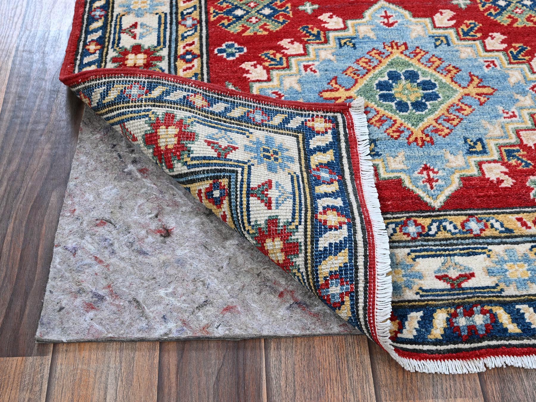 Kazak Kazak hand-knotted wool runner in Red & Ivory, 2'8" x 6'7" — SKU O0433 (view 3)