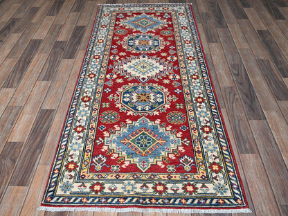 Kazak Kazak hand-knotted wool runner in Red & Ivory, 2'9" x 6'4" — SKU O0434 (view 2)