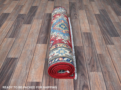 Kazak Kazak hand-knotted wool runner in Red & Ivory, 2'9" x 6'4" — SKU O0434 (view 5)