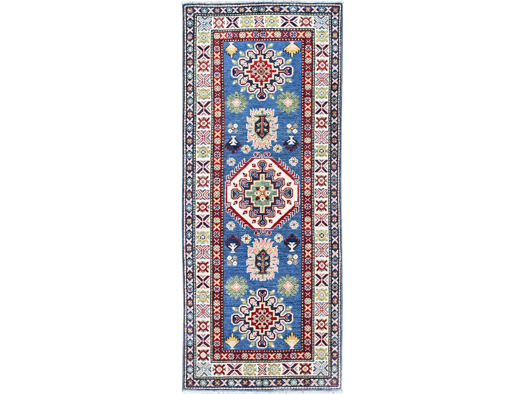 Blue 2'7" x 6'7" Tribal Hand knotted Wool Rug - Sku: O0437