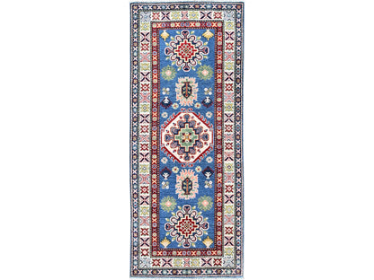 Blue 2'7" x 6'7" Kazak Hand knotted Wool Rug - Sku: O0437
