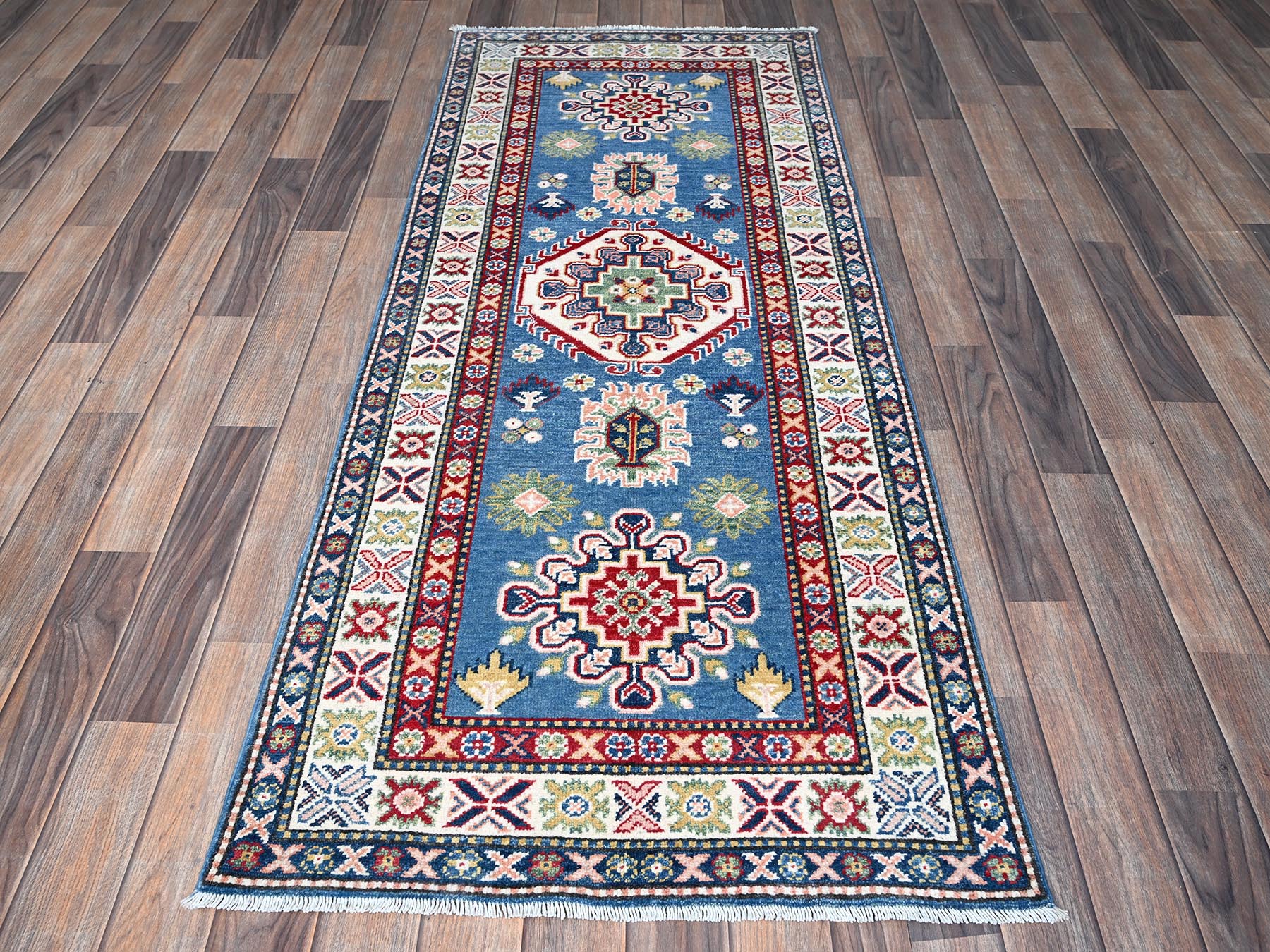 Blue 2'7" x 6'7" Tribal Hand knotted Wool Rug - Sku: O0437