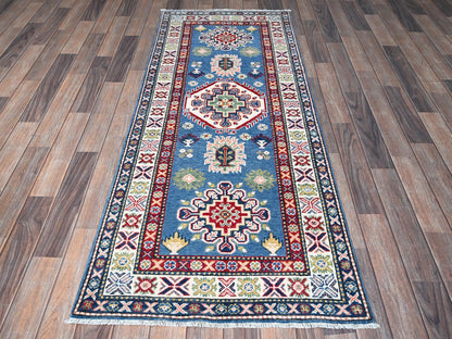 Blue 2'7" x 6'7" Kazak Hand knotted Wool Rug - Sku: O0437