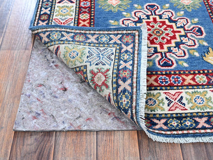 Kazak Kazak hand-knotted wool runner in Blue & Ivory, 2'7" x 6'7" — SKU O0437 (view 3)
