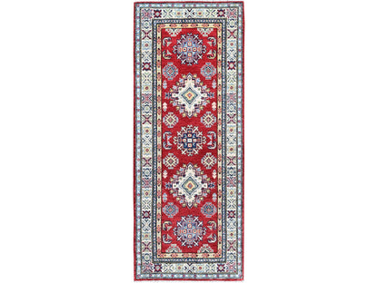 Kazak Kazak hand-knotted wool runner in Red & Ivory, 2'8" x 6'4" — SKU O0444