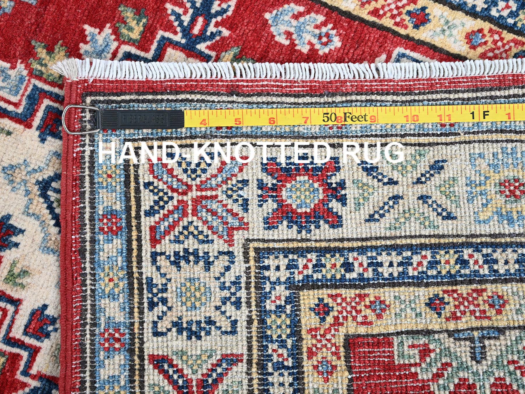 Kazak Kazak hand-knotted wool runner in Red & Ivory, 2'8" x 6'4" — SKU O0444 (view 7)