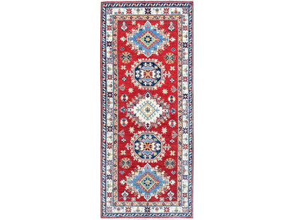 Kazak Kazak hand-knotted wool runner in Red & Ivory, 2'9" x 6'7" — SKU O0447