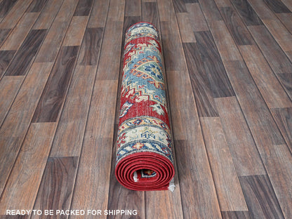 Kazak Kazak hand-knotted wool runner in Red & Ivory, 2'9" x 6'7" — SKU O0447 (view 5)