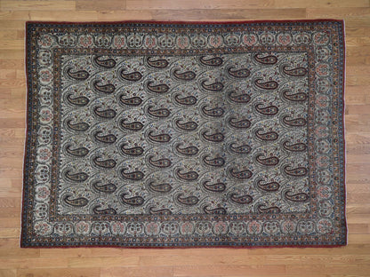 Ivory 6'3" x 8'9" Antique Hand knotted Wool Rug - Sku: O044939
