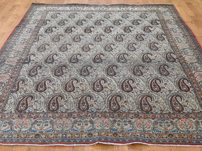 Ivory 6'3" x 8'9" Antique Hand knotted Wool Rug - Sku: O044939