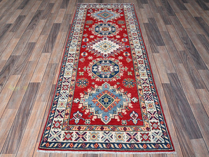 Kazak Kazak hand-knotted wool runner in Red & Ivory, 2'7" x 6'9" — SKU O0451 (view 2)
