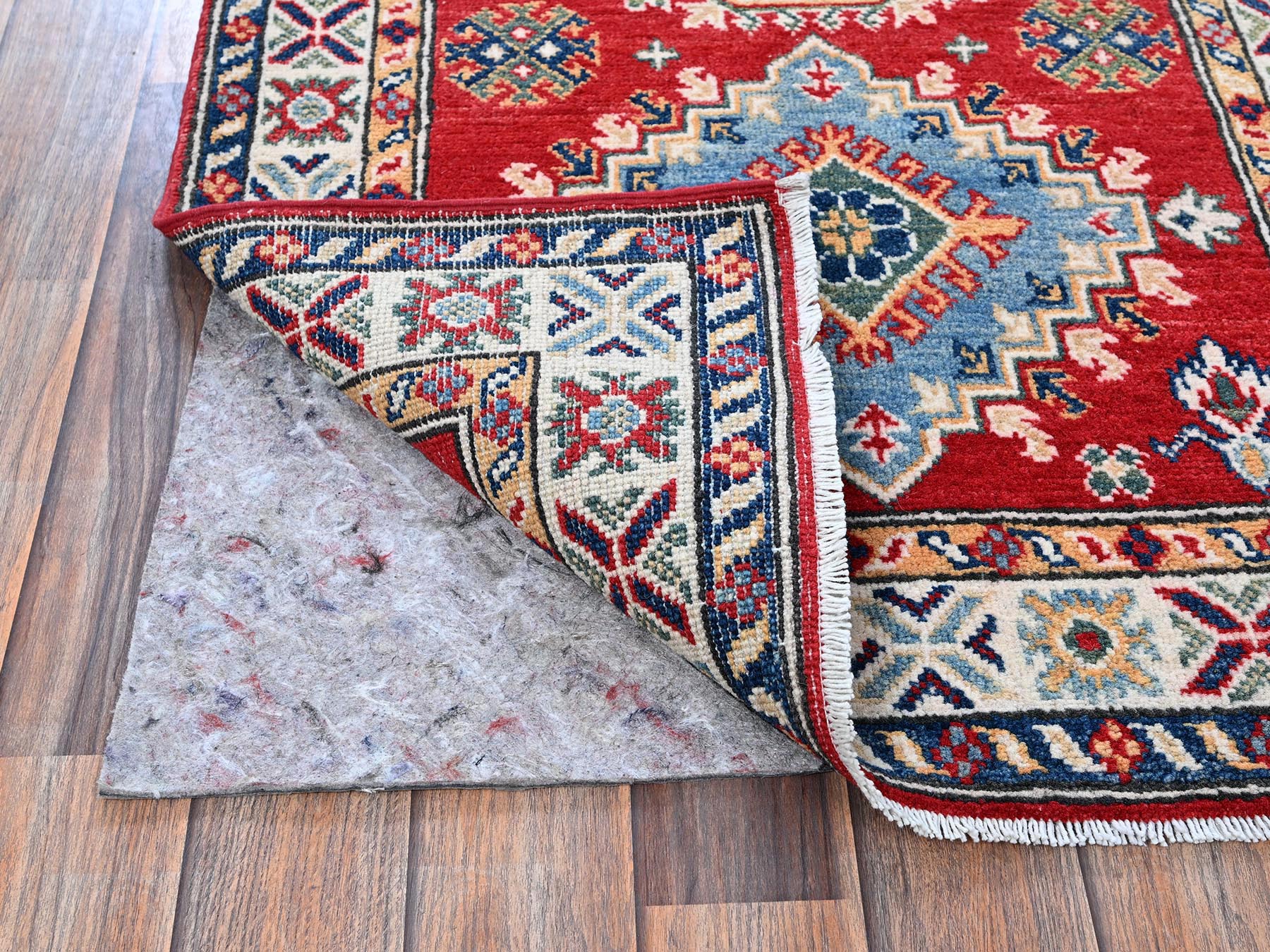 Kazak Kazak hand-knotted wool runner in Red & Ivory, 2'7" x 6'9" — SKU O0451 (view 3)