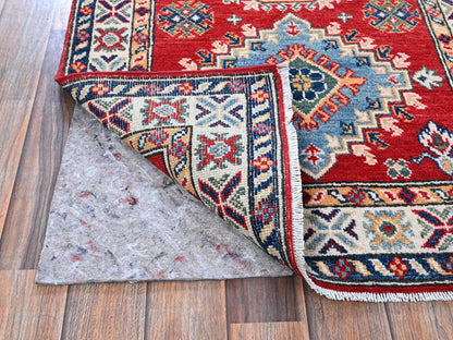 Kazak Kazak hand-knotted wool runner in Red & Ivory, 2'7" x 6'9" — SKU O0451 (view 3)