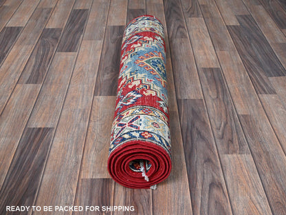 Kazak Kazak hand-knotted wool runner in Red & Ivory, 2'7" x 6'9" — SKU O0451 (view 5)