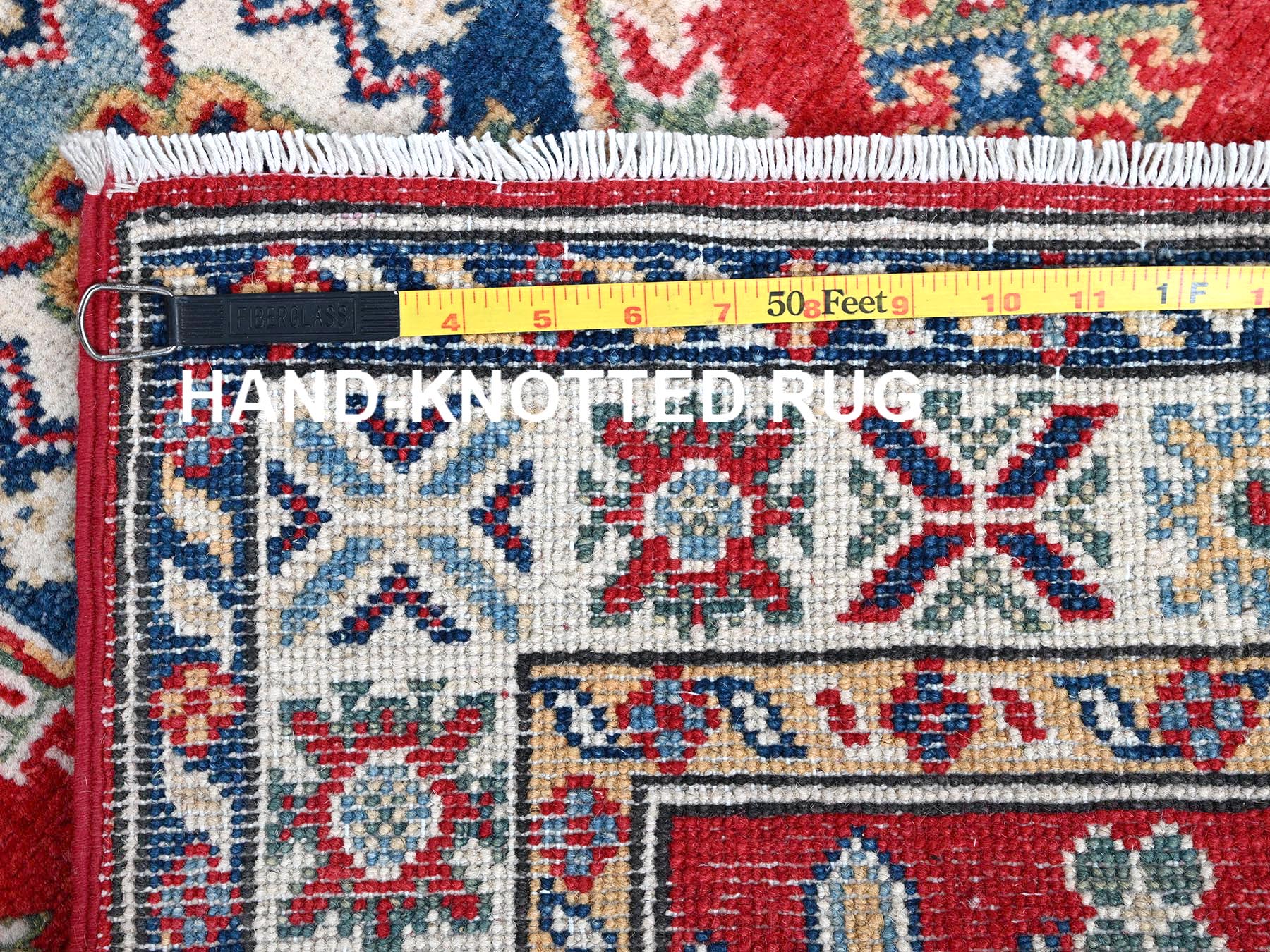 Kazak Kazak hand-knotted wool runner in Red & Ivory, 2'7" x 6'9" — SKU O0451 (view 7)