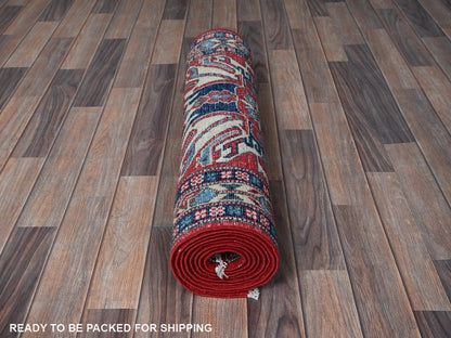 Red 2'9" x 9'10" Tribal Hand knotted Wool Rug - Sku: O0453