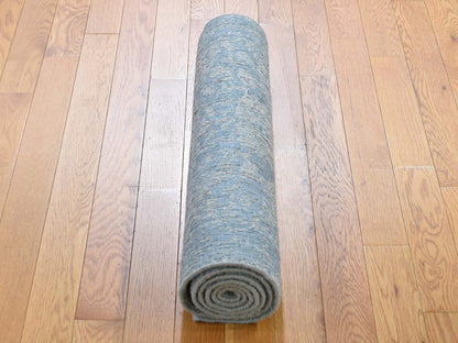 Grey 2'5" x 9'10" Transitional Handloom Wool/Silk Rug - Sku: O045569
