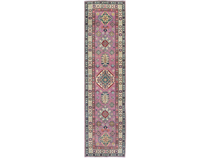 Kazak Kazak hand-knotted wool runner in Pink & Ivory, 2'7" x 10'1" — SKU O0455