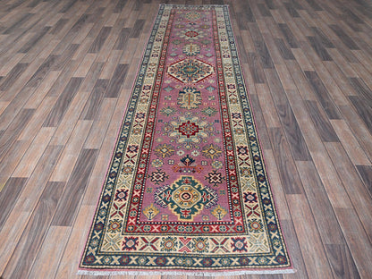 Kazak Kazak hand-knotted wool runner in Pink & Ivory, 2'7" x 10'1" — SKU O0455 (view 2)