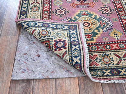 Kazak Kazak hand-knotted wool runner in Pink & Ivory, 2'7" x 10'1" — SKU O0455 (view 3)