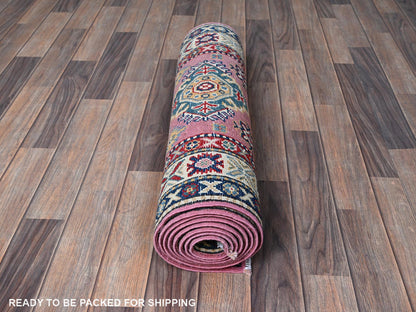 Pink 2'7" x 10'1" Tribal Hand knotted Wool Rug - Sku: O0455