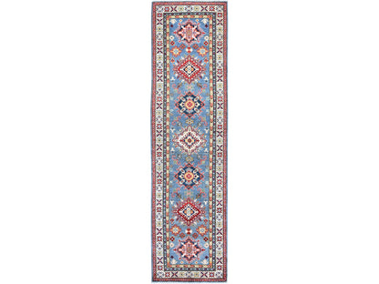 Blue 2'7" x 9'9" Kazak Hand knotted Wool Rug - Sku: O0458