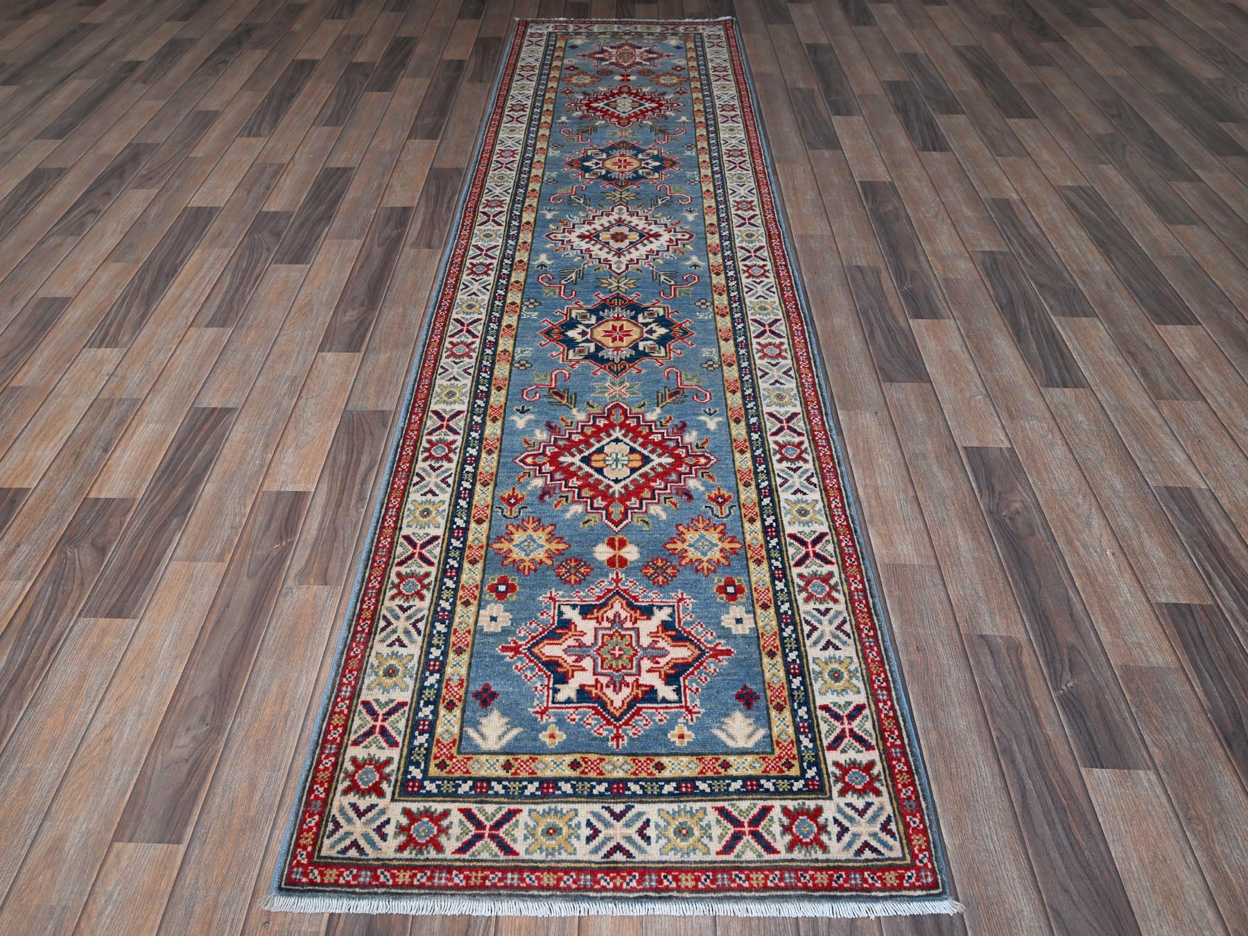 Blue 2'7" x 9'9" Tribal Hand knotted Wool Rug - Sku: O0458