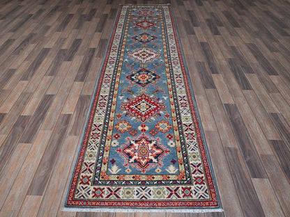 Blue 2'7" x 9'9" Kazak Hand knotted Wool Rug - Sku: O0458