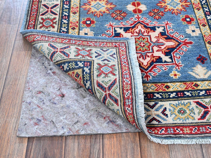 Blue 2'7" x 9'9" Kazak Hand knotted Wool Rug - Sku: O0458