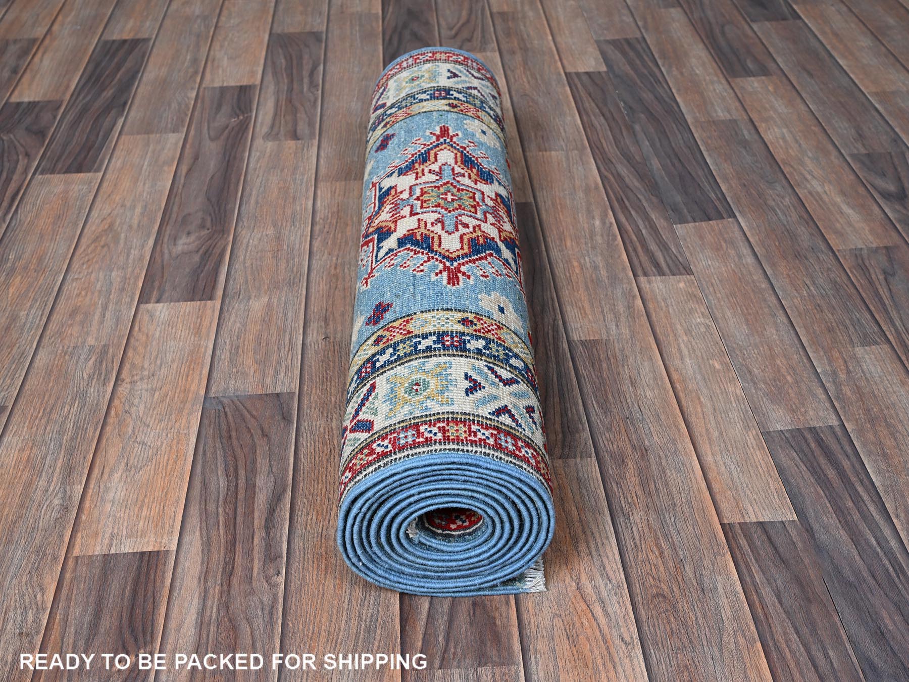 Kazak Kazak hand-knotted wool runner in Blue & Ivory, 2'7" x 9'9" — SKU O0458 (view 5)