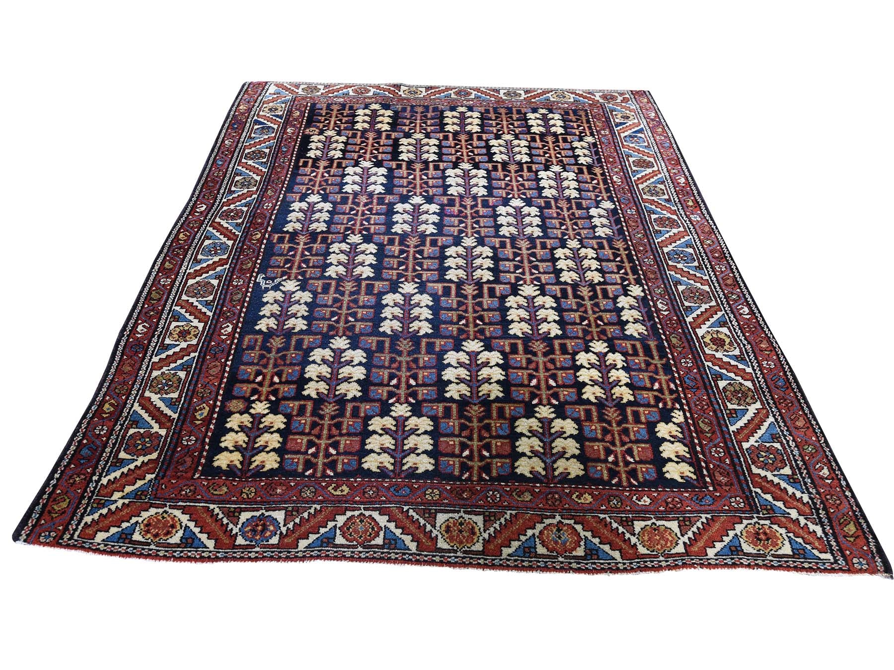 Heriz Antique hand-knotted wool rug in Blue & Red, 4'4" x 5'9" — SKU O045938