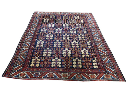 Heriz Antique hand-knotted wool rug in Blue & Red, 4'4" x 5'9" — SKU O045938