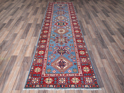 Kazak Kazak hand-knotted wool runner in Blue & Red, 2'9" x 9'6" — SKU O0459 (view 2)