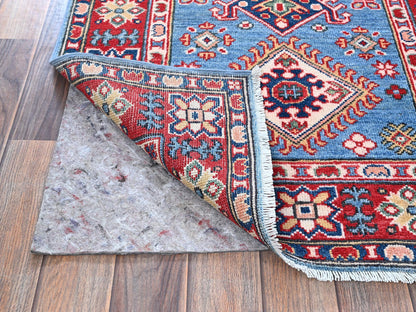 Blue 2'9" x 9'6" Kazak Hand knotted Wool Rug - Sku: O0459