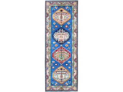 Blue 2'9" x 8'2" Kazak Hand knotted Wool Rug - Sku: O0461