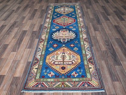 Blue 2'9" x 8'2" Kazak Hand knotted Wool Rug - Sku: O0461