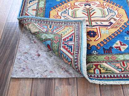 Blue 2'9" x 8'2" Kazak Hand knotted Wool Rug - Sku: O0461