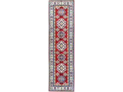 Kazak Kazak hand-knotted wool runner in Red & Ivory, 2'8" x 9'6" — SKU O0463
