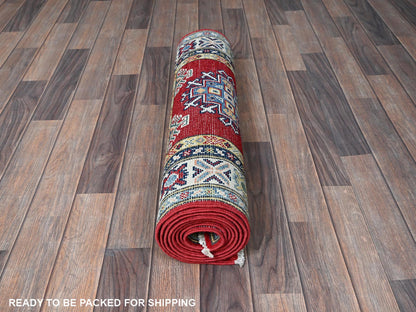 Kazak Kazak hand-knotted wool runner in Red & Ivory, 2'8" x 9'6" — SKU O0463 (view 5)