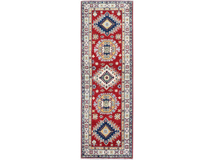 Kazak Kazak hand-knotted wool runner in Red & Ivory, 2'7" x 8'1" — SKU O0468