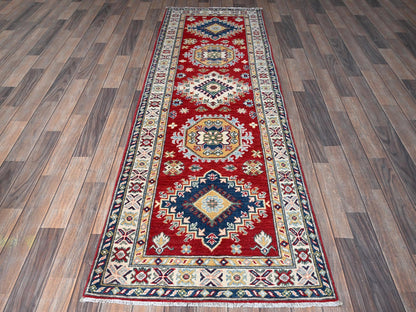 Kazak Kazak hand-knotted wool runner in Red & Ivory, 2'7" x 8'1" — SKU O0468 (view 2)