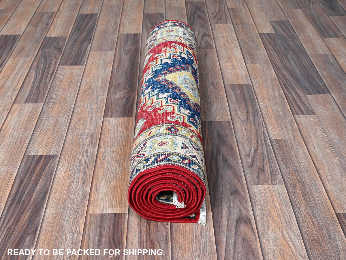 Kazak Kazak hand-knotted wool runner in Red & Ivory, 2'7" x 8'1" — SKU O0468 (view 5)
