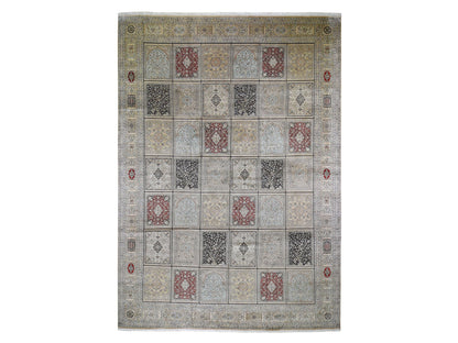 Silk hand-knotted silk rug in Beige, 12' x 17'4" — SKU O046912