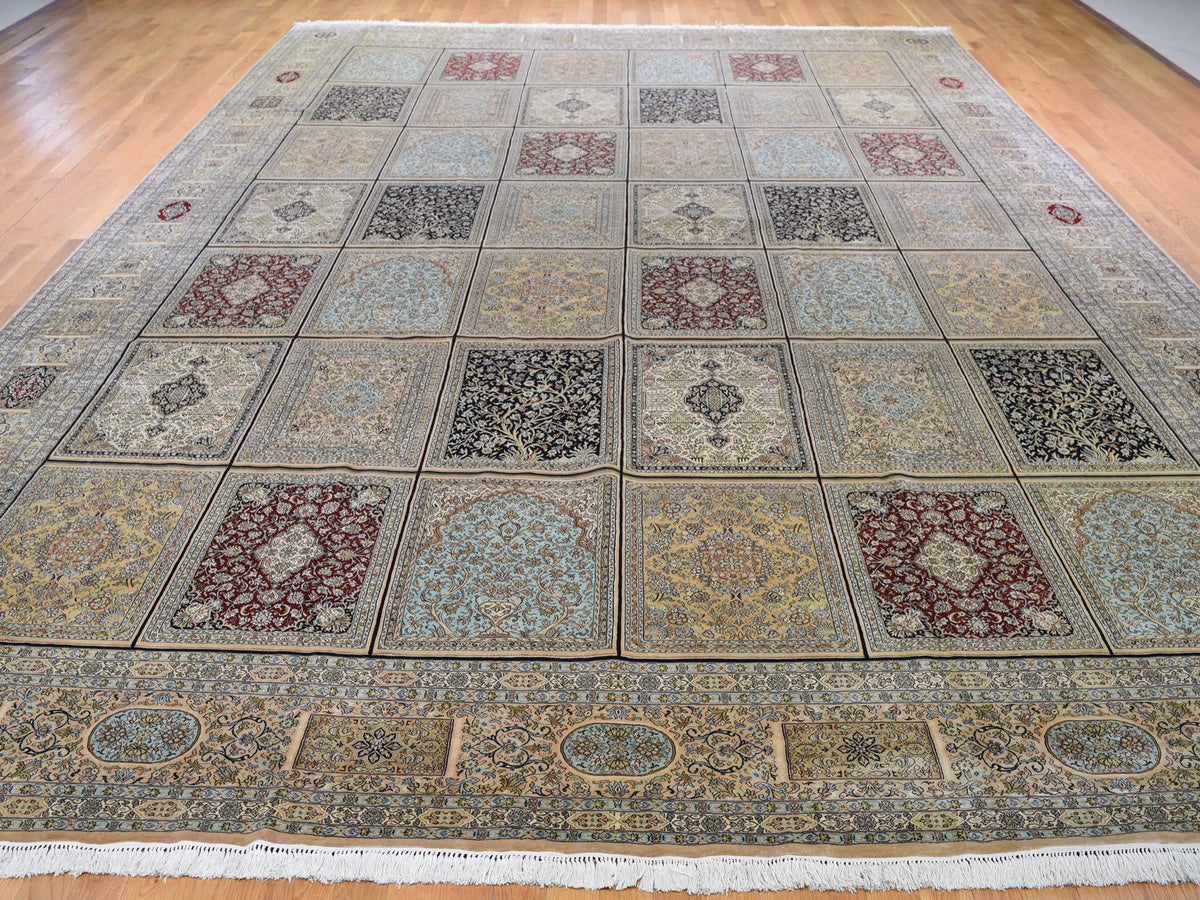 Silk hand-knotted silk rug in Beige, 12' x 17'4" — SKU O046912 (view 3)