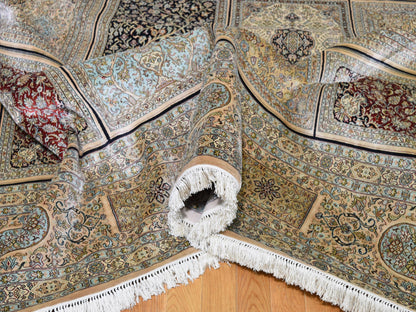 Silk hand-knotted silk rug in Beige, 12' x 17'4" — SKU O046912 (view 6)
