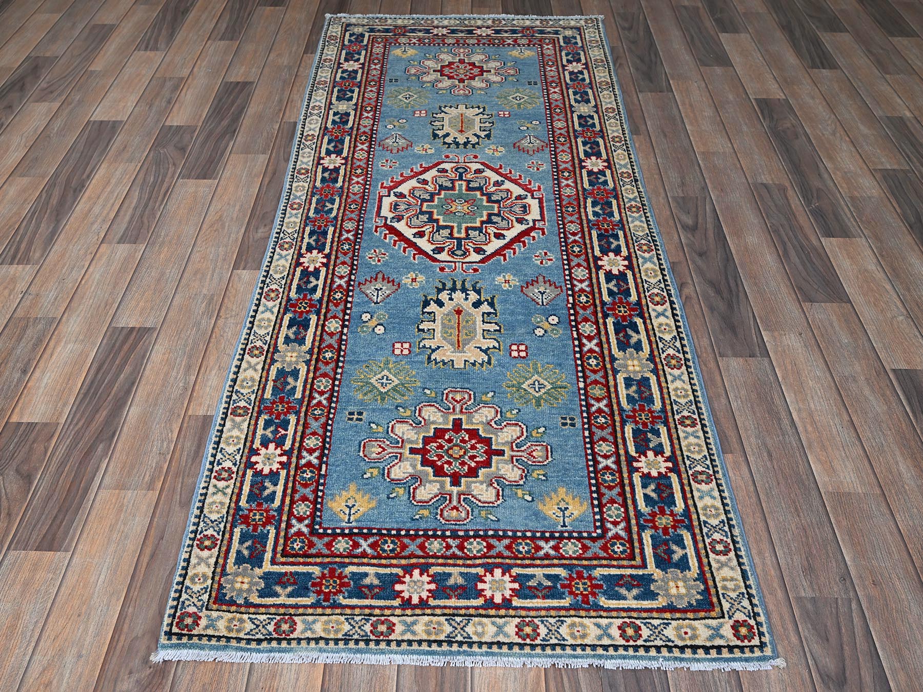 Blue 2'8" x 6'8" Tribal Hand knotted Wool Rug - Sku: O0469
