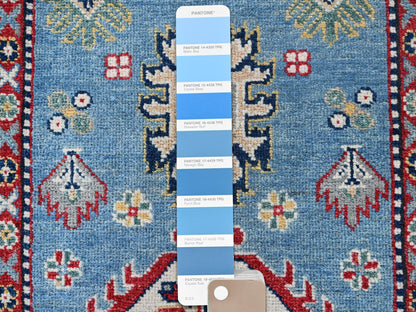 Blue 2'8" x 6'8" Kazak Hand knotted Wool Rug - Sku: O0469
