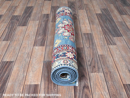 Blue 2'8" x 6'8" Kazak Hand knotted Wool Rug - Sku: O0469