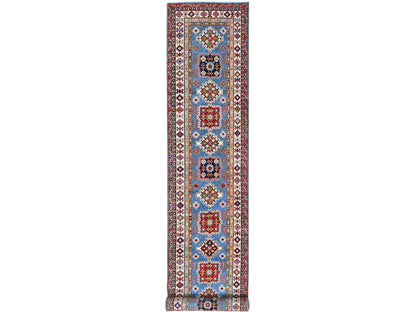 Blue 3'4" x 19'6" Kazak Hand knotted Wool Rug - Sku: O0471