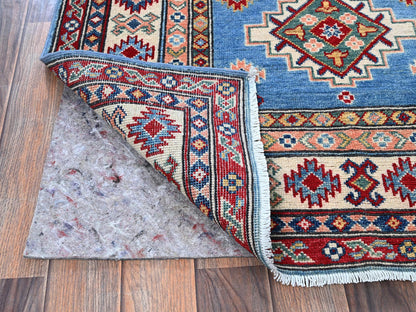 Blue 3'4" x 19'6" Kazak Hand knotted Wool Rug - Sku: O0471